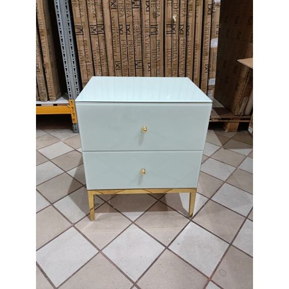 Zestaw 2szt szafek nocnych  Franco do sypialni glamour biała ze złotą podstawą OUTLET
