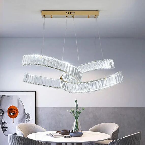COMO crystal chandelier, rings, silver, modern glamor hanging lamp for the living room, adjustable