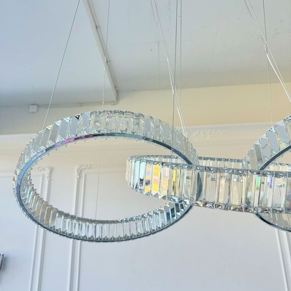 ECLIPSE MAX crystal chandelier, rings, silver, modern glamor hanging lamp for the living room, adjustable