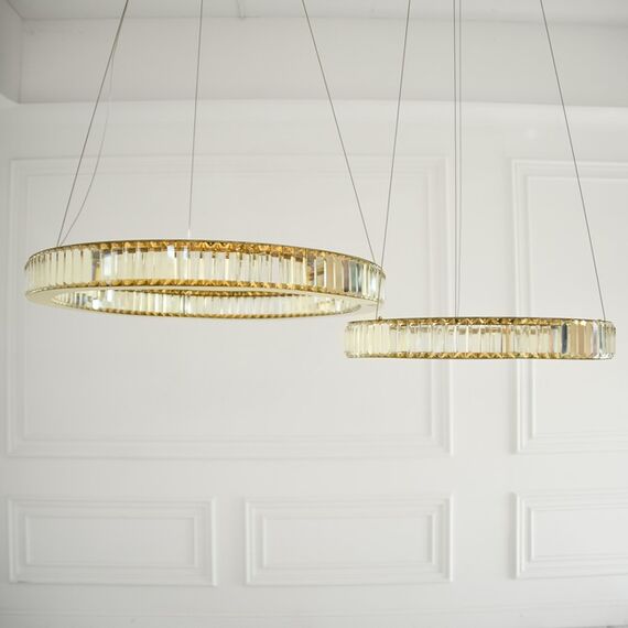 Żyrandol kryształowy złoty nowoczesny, ring, lampa wisząca glamour ECLIPSE