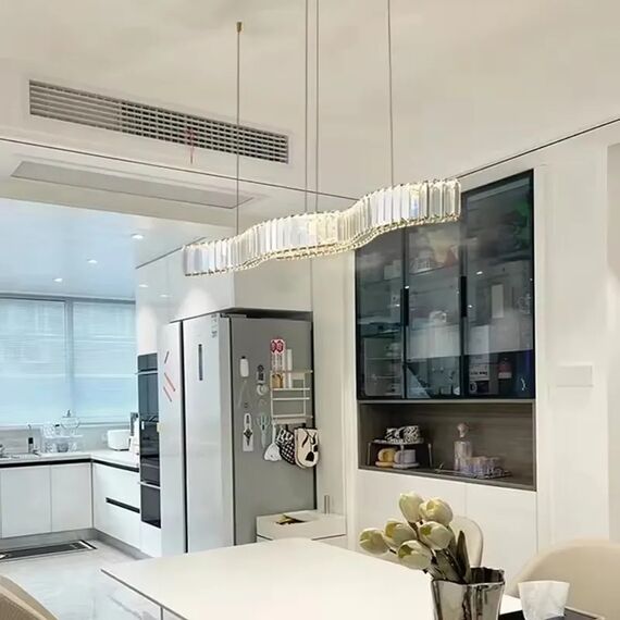 Modern BLOOM chandelier, silver, glamorous, above the table, above the island, oblong