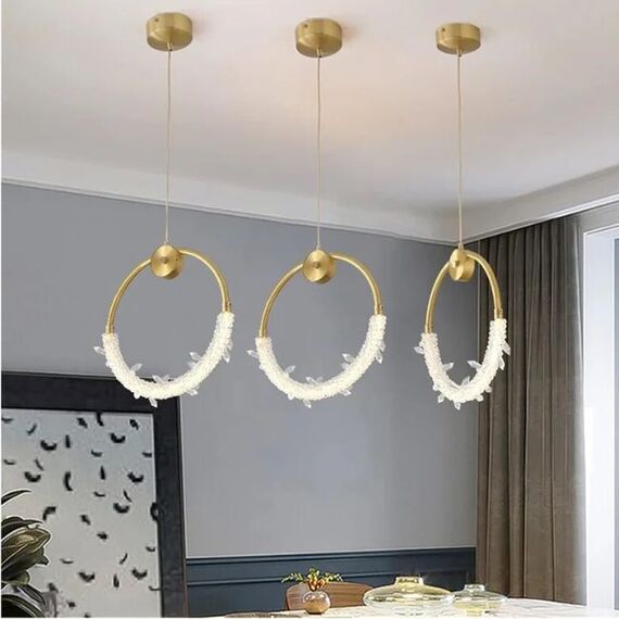 Modern chandelier MOON, glamorous pendant lamp, gold, round, designer, exclusive, single, over the island