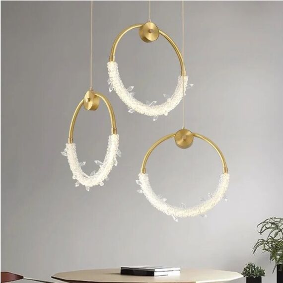 Modern chandelier MOON, glamorous pendant lamp, gold, round, designer, exclusive, single, over the island