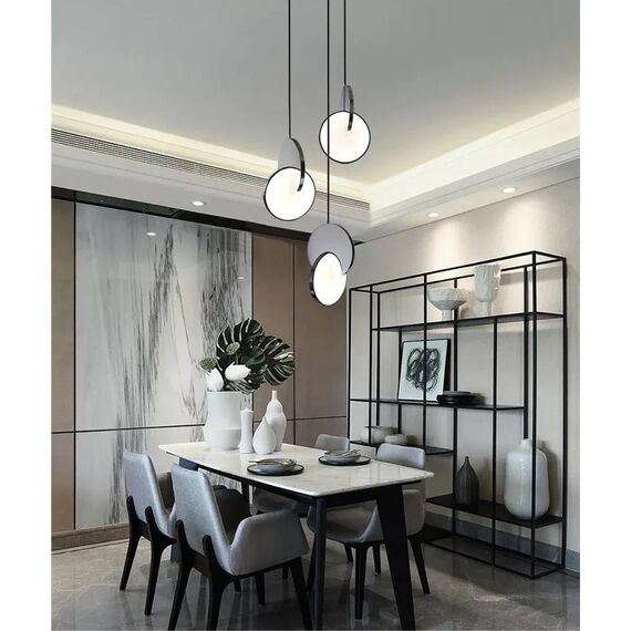 Modern chandelier PLANET, glamorous pendant lamp, silver, round, designer, exclusive, for the island