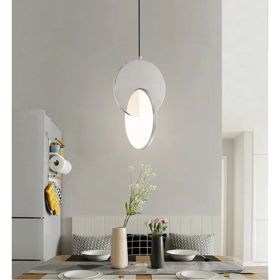Modern chandelier PLANET, glamorous pendant lamp, silver, round, designer, exclusive, for the island