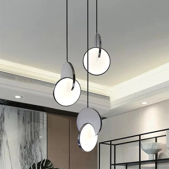 Modern chandelier PLANET, glamorous pendant lamp, silver, round, designer, exclusive, for the island