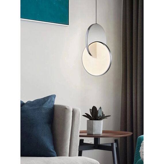 Modern chandelier PLANET, glamorous pendant lamp, silver, round, designer, exclusive, for the island