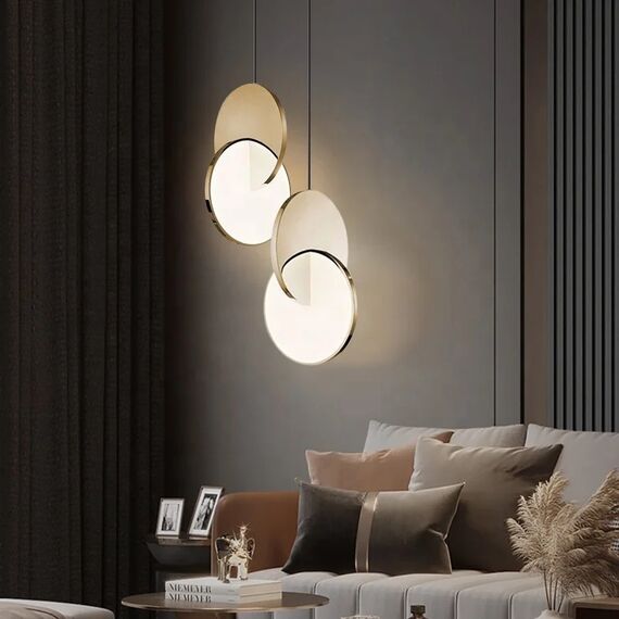 Modern chandelier PLANET, glamorous pendant lamp, gold, round, designer, exclusive, for the island