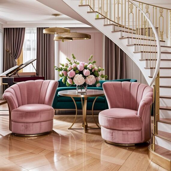 Designer Armchair, velvet, pink, gold FLOWER