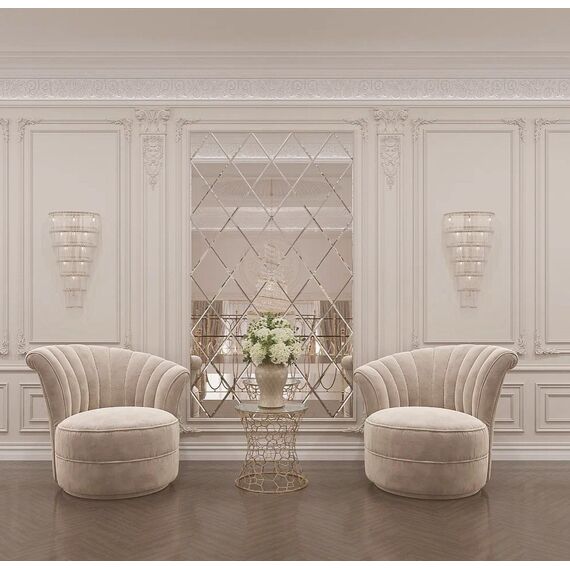 Designer Armchair, velvet, beige, gold FLOWER