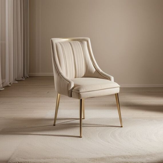 Exclusive glamor dining chair, straight legs, beige, gold DIANA