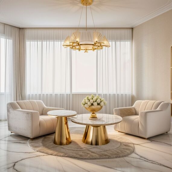 Beżowy duży nowoczesny fotel glamour ze złotymi detalami LONDON