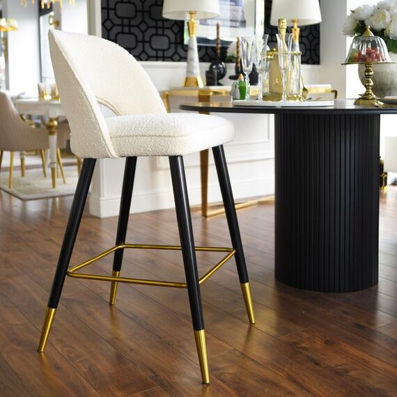 Glamorous stool, boucle, modern, upholstered, for the CARDINALE island