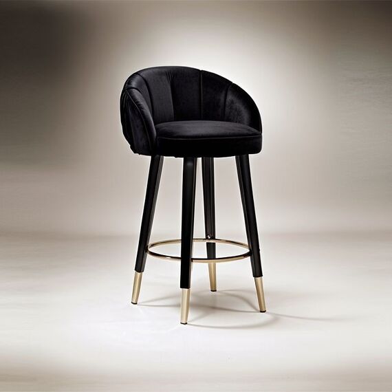 Hoker glamour tapicerowany do jadalni, barku, wyspy czarny złoty DIANA