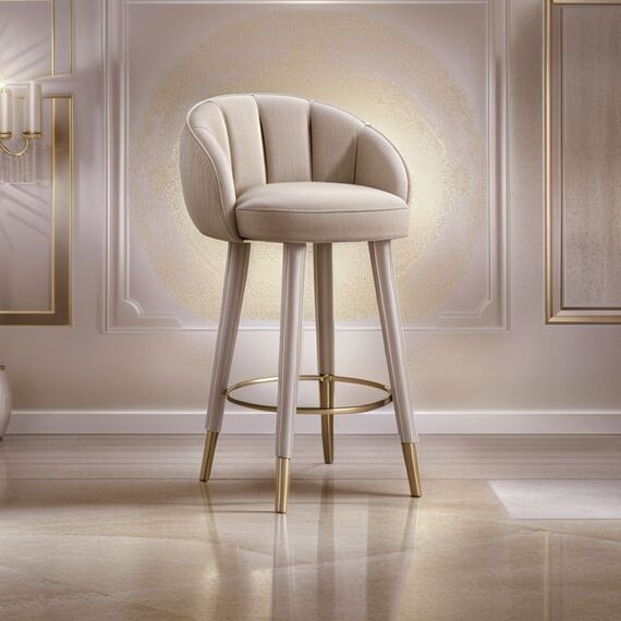 Upholstered glamor stool for dining room, bar, island beige gold DIANA