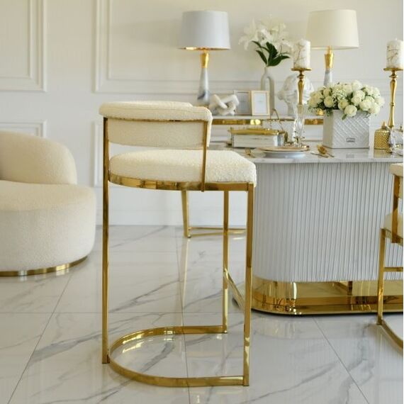 Hoker glamour, złoty, nowoczesny, tapicerowany w dowolnym kolorze do jadalni, barku, wyspy MARCO
