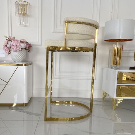 Hoker glamour, złoty, nowoczesny, tapicerowany w dowolnym kolorze do jadalni, barku, wyspy MARCO