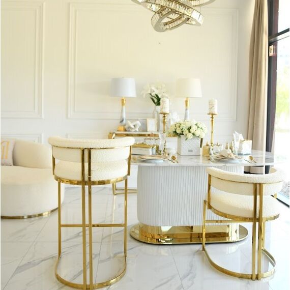 Hoker glamour, złoty, nowoczesny, tapicerowany w dowolnym kolorze do jadalni, barku, wyspy MARCO
