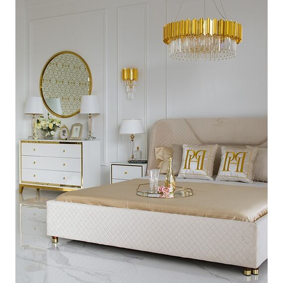 Lorenzo M Gold Glamour wooden lacquered chest of drawers with steel legs