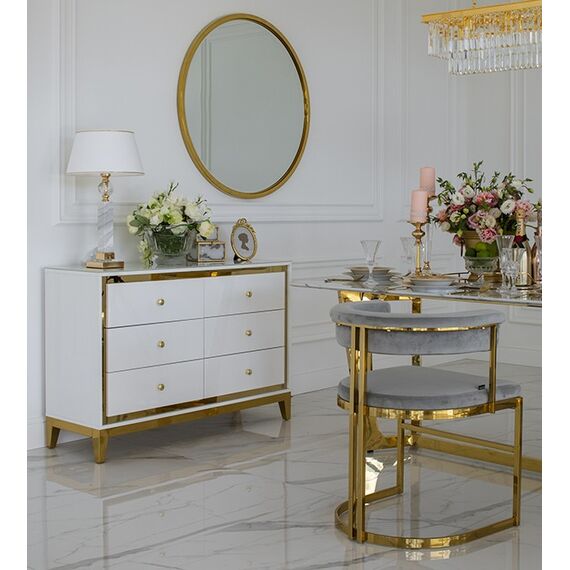 Lorenzo M Gold Glamour wooden lacquered chest of drawers with steel legs