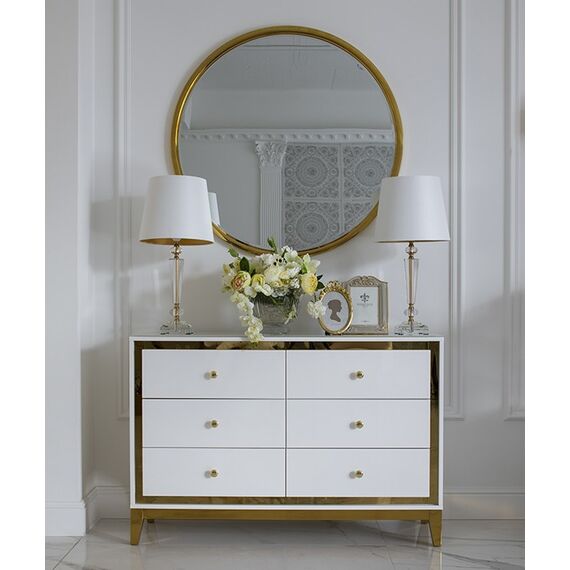 Lorenzo M Gold Glamour wooden lacquered chest of drawers with steel legs