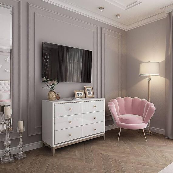 Lorenzo M Gold Glamour wooden lacquered chest of drawers with steel legs