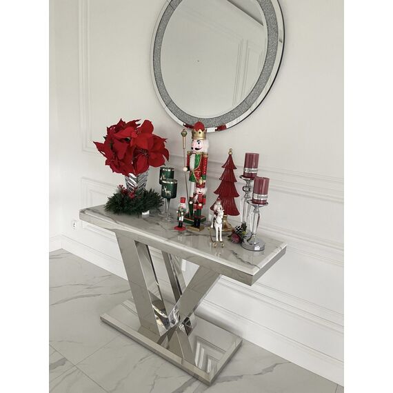 Modern, glamorous silver console, white marble top, for the LV COLLECTION hall [CLONE]