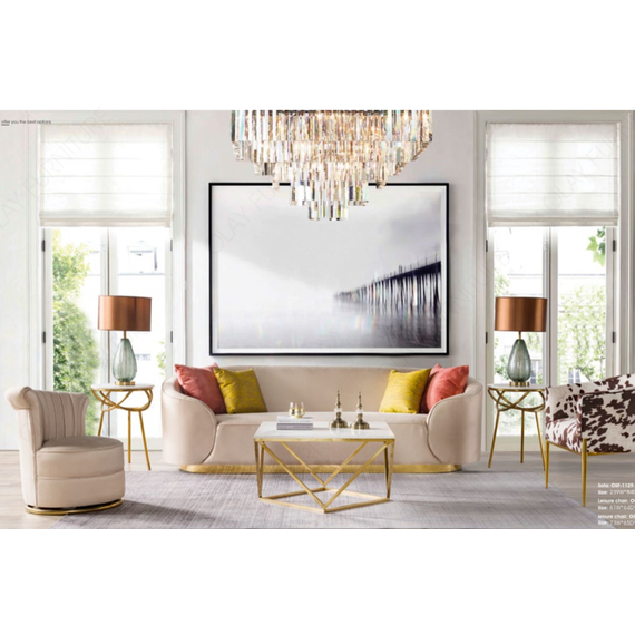 Glamorous sofa exclusive for living room, beige gold FLORENCE