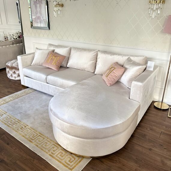 Modern glamor corner sofa, for the living room, rounded, convertible, beige, comfortable corner boucle PARIS