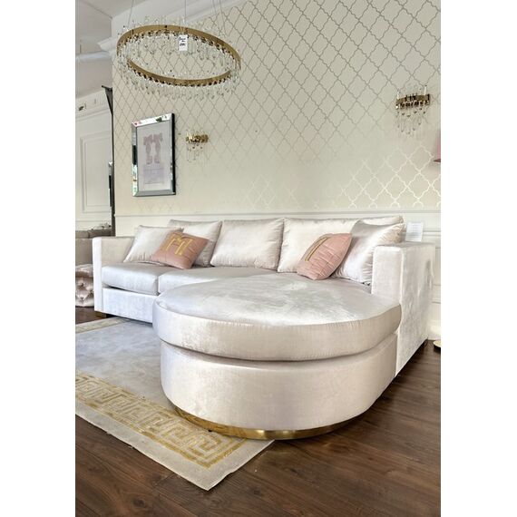 Modern glamor corner sofa, for the living room, rounded, convertible, beige, comfortable corner boucle PARIS