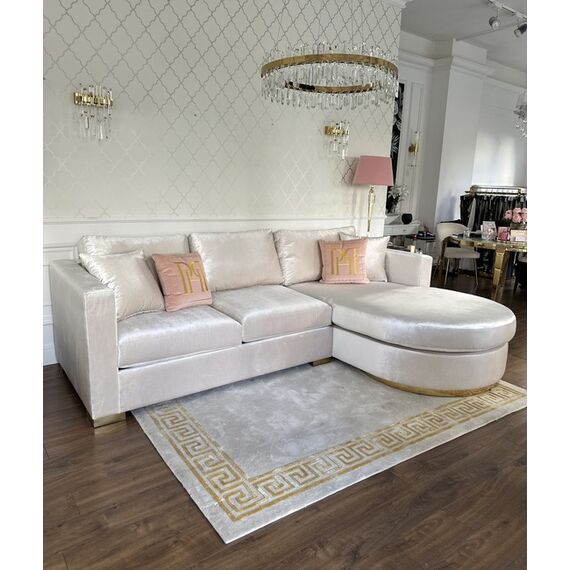 Modern glamor corner sofa, for the living room, rounded, convertible, beige, comfortable corner boucle PARIS