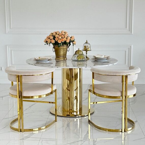 Round glamor dining table, on a golden steel leg, modern, 130cm ORION
