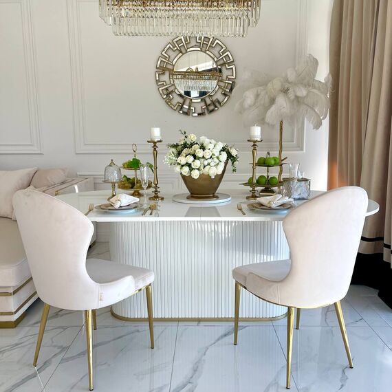 Glamorous extendable table, white, wooden, glossy, varnished, classic for the New York PALERMO dining room