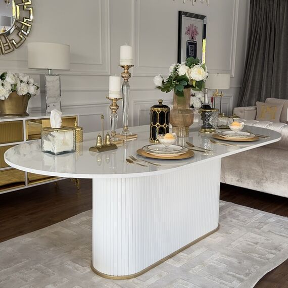 Glamorous extendable table, white, wooden, glossy, varnished, classic for the New York PALERMO dining room