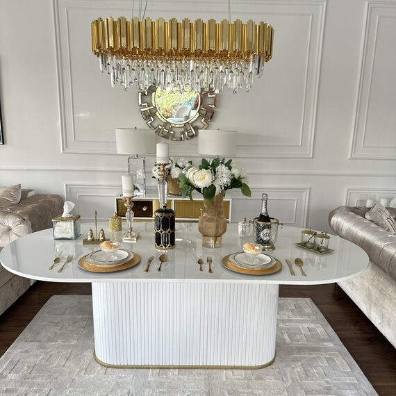 Glamorous extendable table, white, wooden, glossy, varnished, classic for the New York PALERMO dining room
