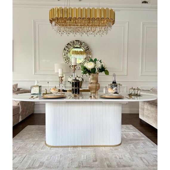 Glamorous extendable table, white, wooden, glossy, varnished, classic for the New York PALERMO dining room