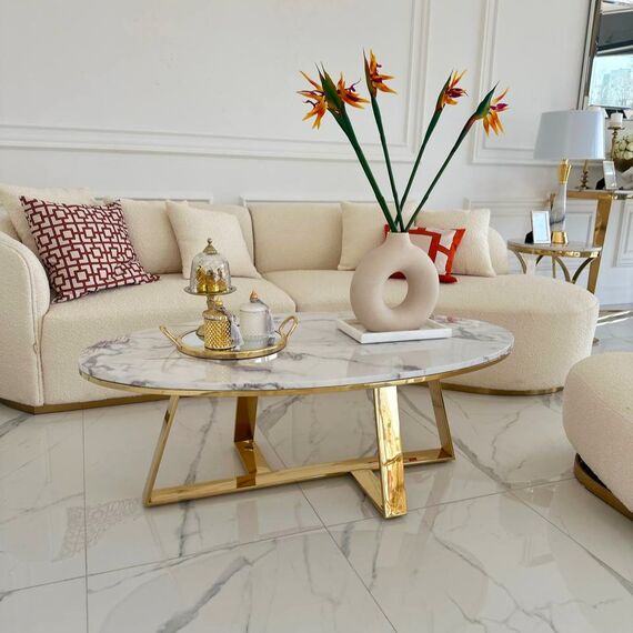 Glamorous gold, modern, oval coffee table 130cm NORMAN