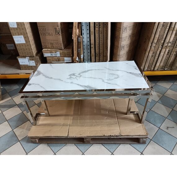 Glamor coffee table in New York style, stainless steel, white marble top OSKAR SILVER OUTLET 2