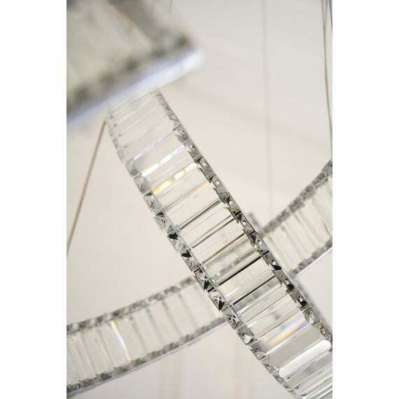 COMO crystal chandelier, rings, silver, modern glamor hanging lamp for the living room, adjustable
