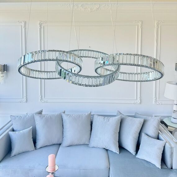 ECLIPSE MAX crystal chandelier, rings, silver, modern glamor hanging lamp for the living room, adjustable