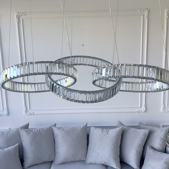 ECLIPSE MAX crystal chandelier, rings, silver, modern glamor hanging lamp for the living room, adjustable