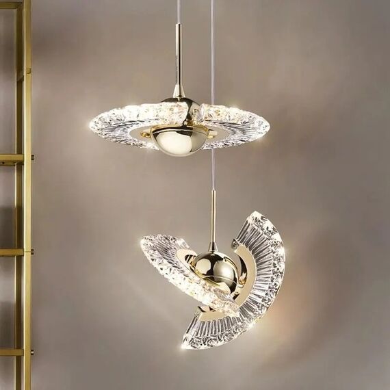 Żyrandol nowoczesny złoty, lampa wisząca glamour designerska ekskluzywna, pojedynczy zwis FLOW S