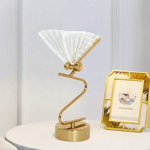 Crystal table lamp MOTYL, gold, glamorous night lamp, modern
