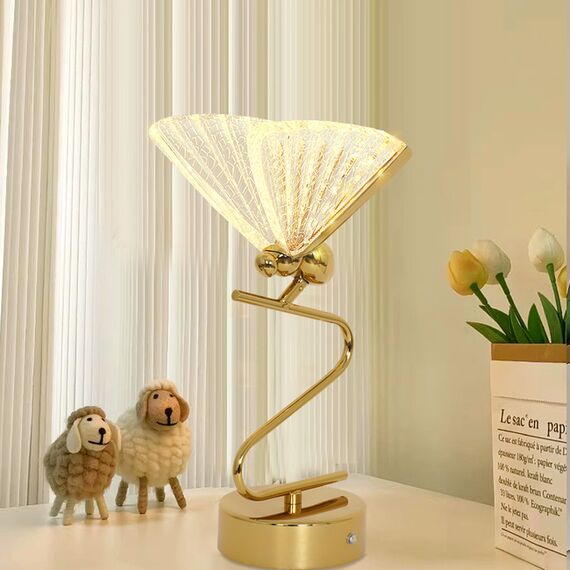 Crystal table lamp MOTYL, gold, glamorous night lamp, modern