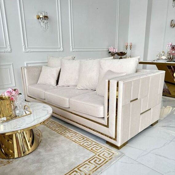 Glamor sofa for the living room, foldable, designer, modern with gold slats PALACE