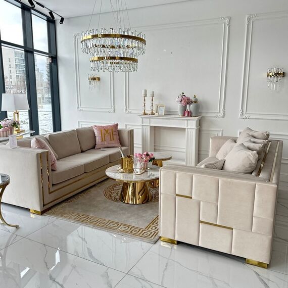 Glamor sofa for the living room, foldable, designer, modern with gold slats PALACE