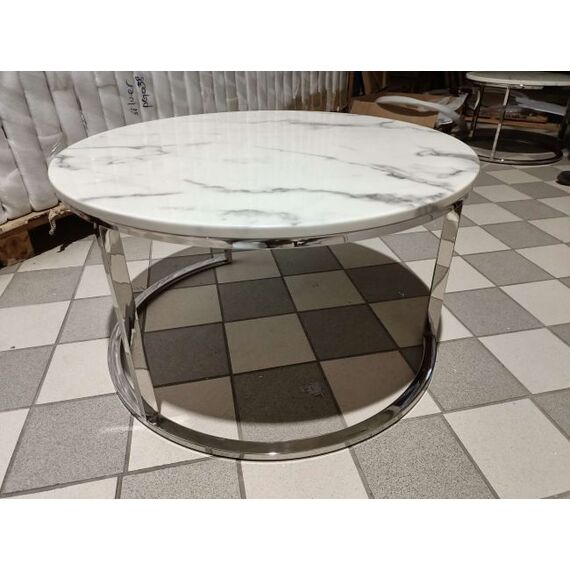 Coffee table MARCO SILVER modern, glamour with white stone top OUTLET
