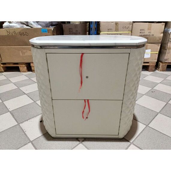 Set of two glamour bedside tables, stylish with eco-leather, white silver bedside tables with drawers HERMITAGE OUTLET