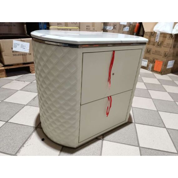 Set of two glamour bedside tables, stylish with eco-leather, white silver bedside tables with drawers HERMITAGE OUTLET