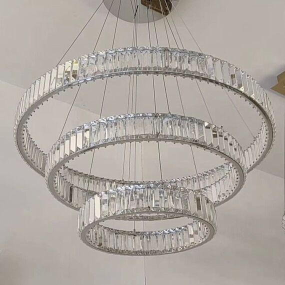 ECLIPSE L crystal chandelier, ring, silver, modern glamor hanging lamp for the living room, adjustable